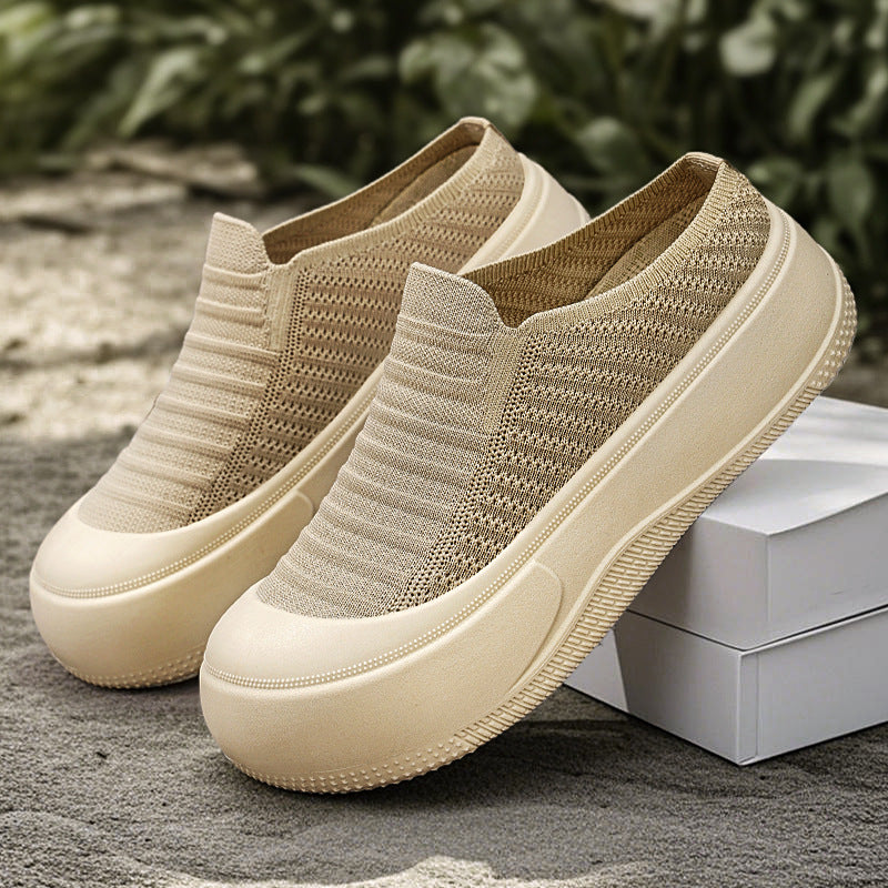 Damen nan gestrickter Slip-On Plateau-Sneaker mit nahtlosem Sockenschaft und robuster Profilsohle Drune