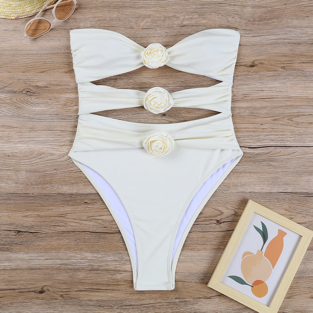 Damen Eleganter Monokini mit floralem Design und Cut-Out-Details Drune