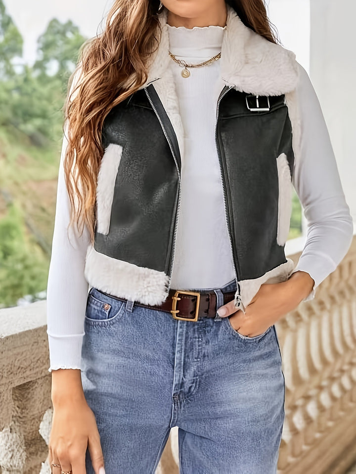 Damen stylish gesteppte Weste mit Fellkragen Drune