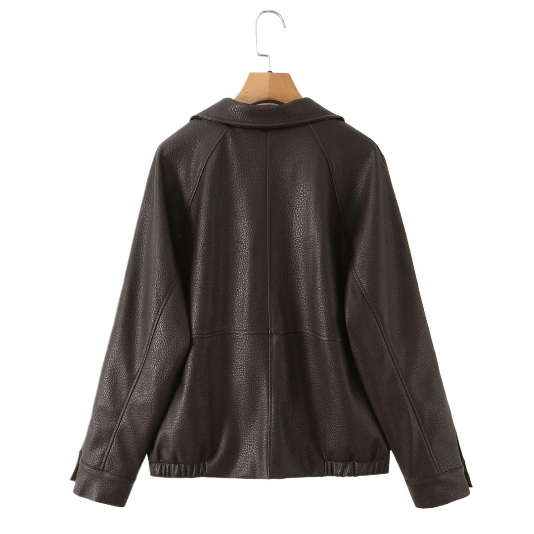Damen modische Kunstlederjacke mit doppelter Knopfleiste und elegantem Schnitt Drune