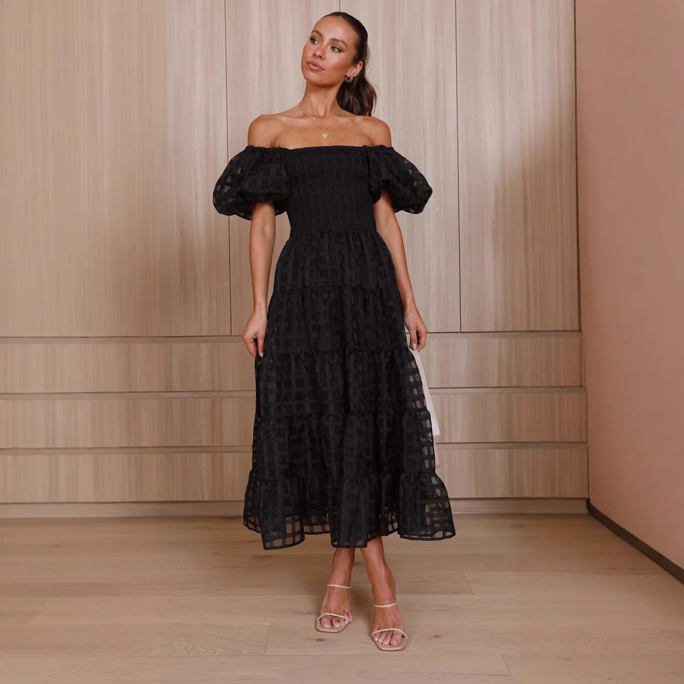 Drune | Damenkleid mit Einem Hals Lanternenärmel Lagennähte Kleid