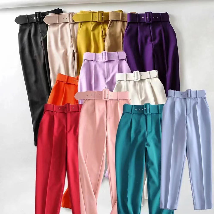 Damen weite Hochbundhose mit schickem Gürtel Drune
