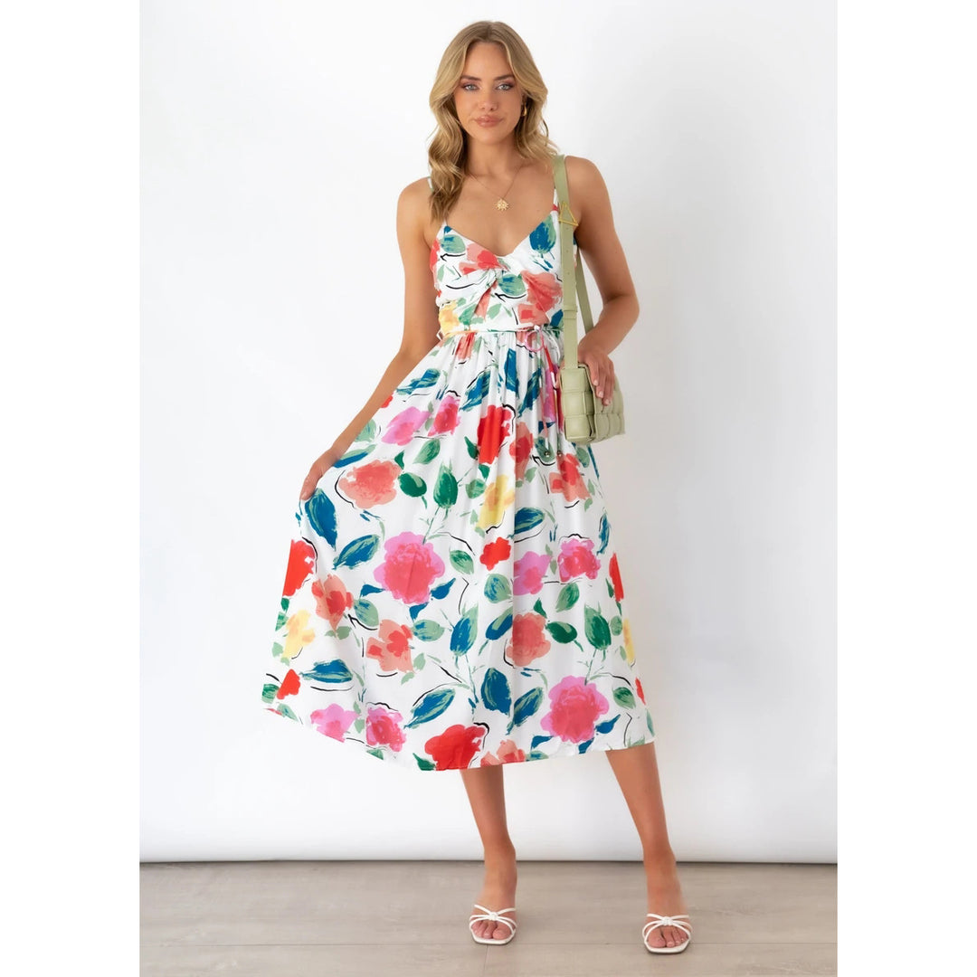 Damen Midikleid mit elegantem Wickeldesign und floralem Mustermix Drune