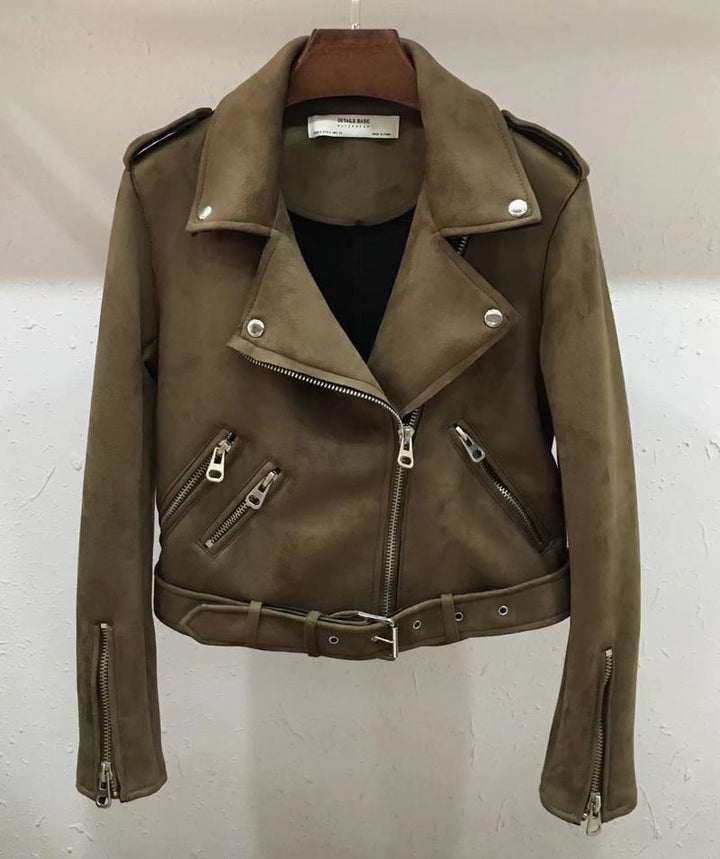 Damen Bikerjacke aus hochwertigem Wildlederimitat mit asymmetrischem Reißverschluss Drune