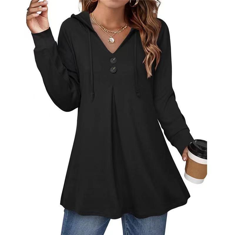Damen Kapuzenpullover mit Knopfleiste und ausgestelltem Schnitt Drune