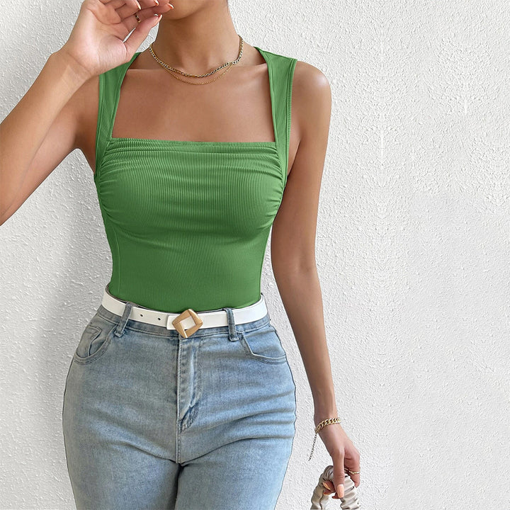 Damen figurbetontes Trägershirt mit quadratischem Ausschnitt und Raffung Drune