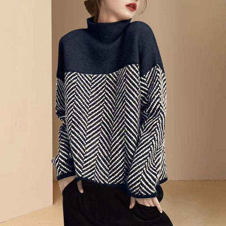 Damen Pullover mit hochgeschlossenem Kragen und modernem Wabenmuster Drune