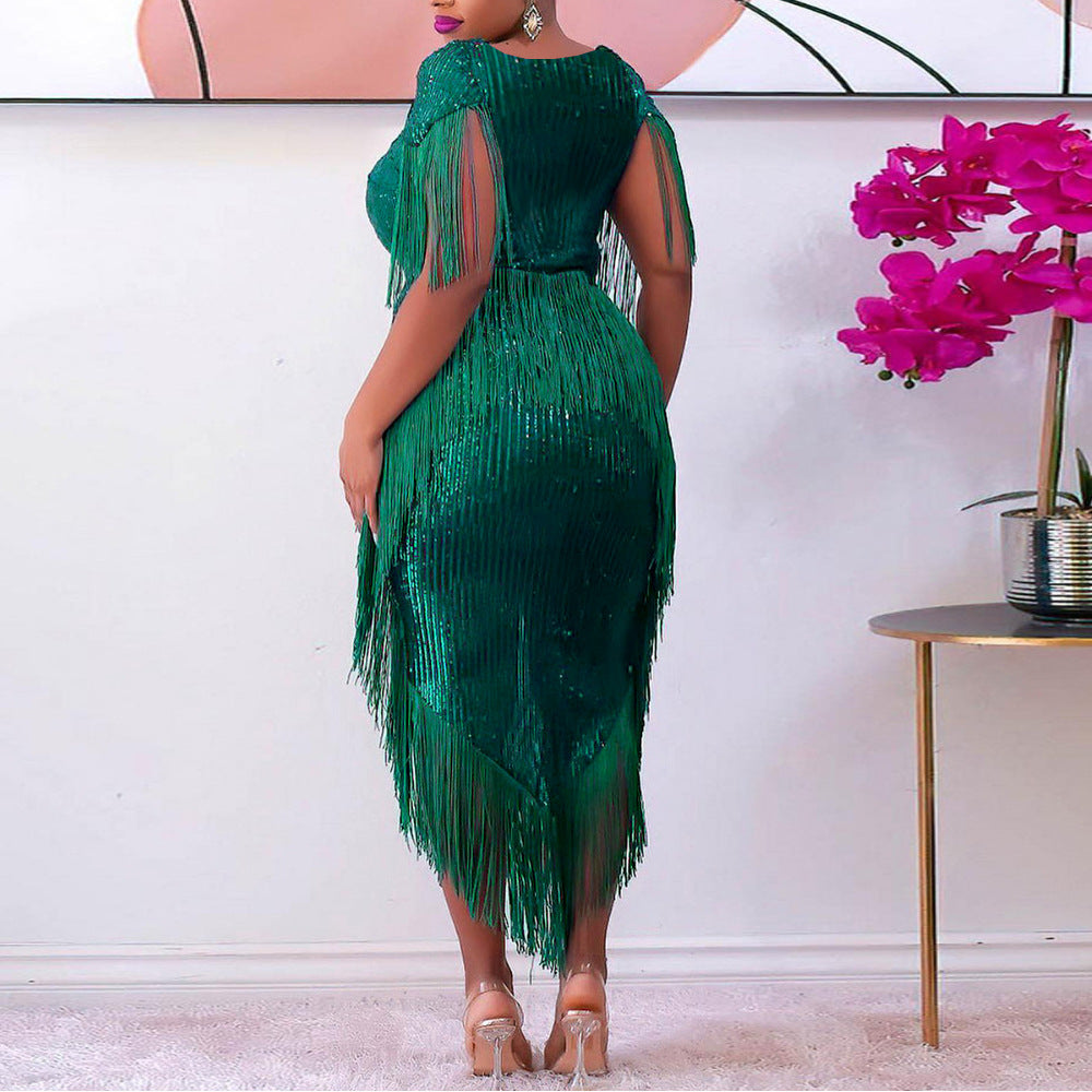 Damen glamouröses Abendkleid mit Fransendetails Drune