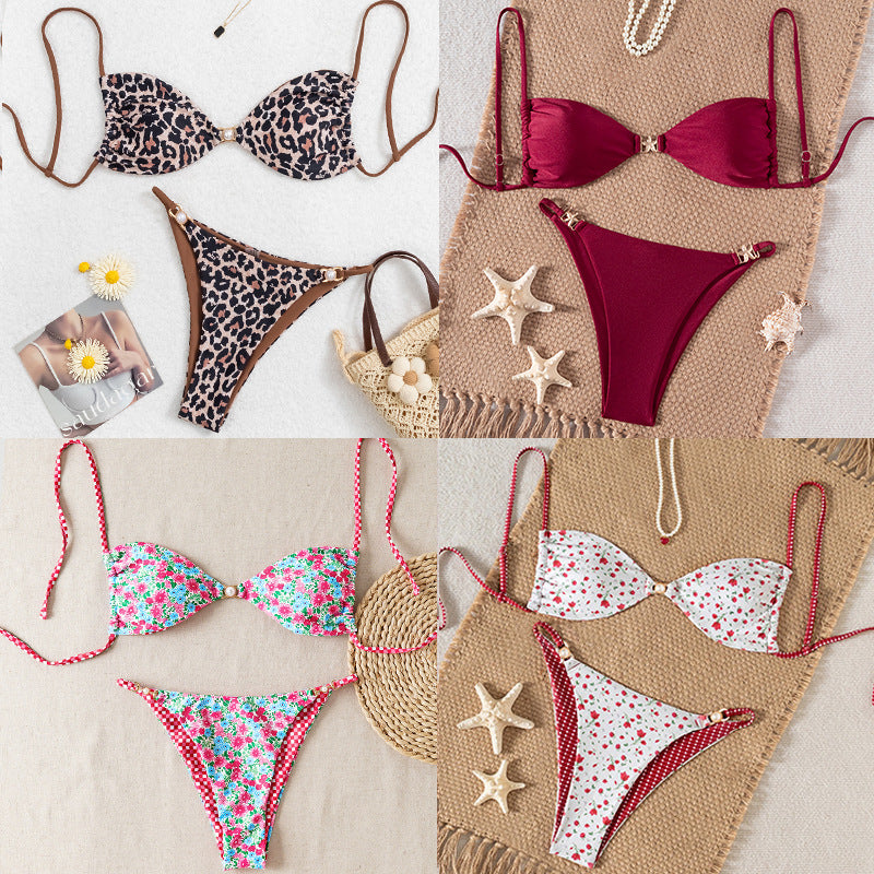 Damen Bikini-Set mit raffiniertem Leopardenmuster und eleganten Perlendetails Drune