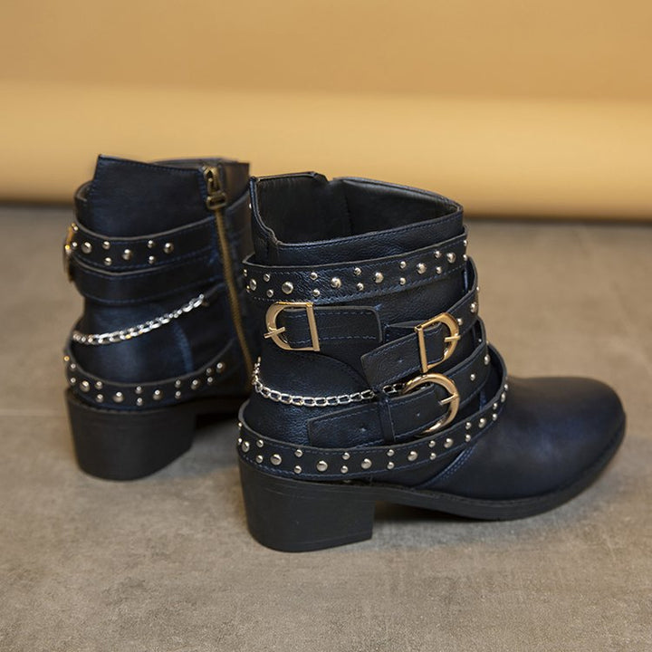 Damen Stiefeletten mit modischem Riemen-Design und dekorativen Akzenten Drune