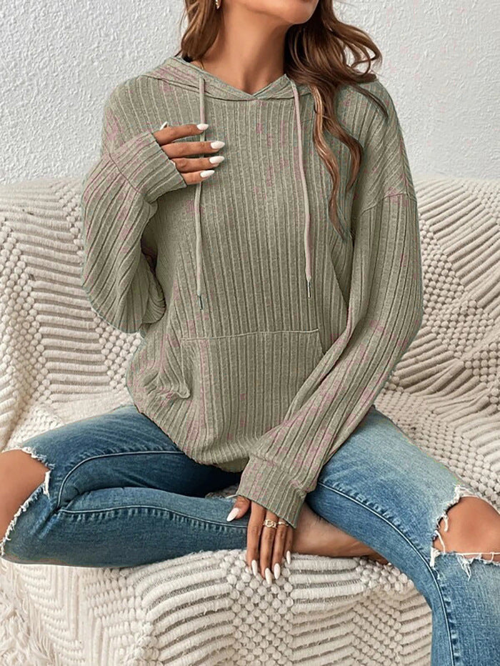 Damen lässiger Kapuzenpullover im feinen Rippenstrickdesign Drune
