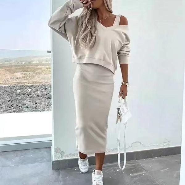 Damen Cut-Out Sweatshirt und Bleistiftrock Set Drune