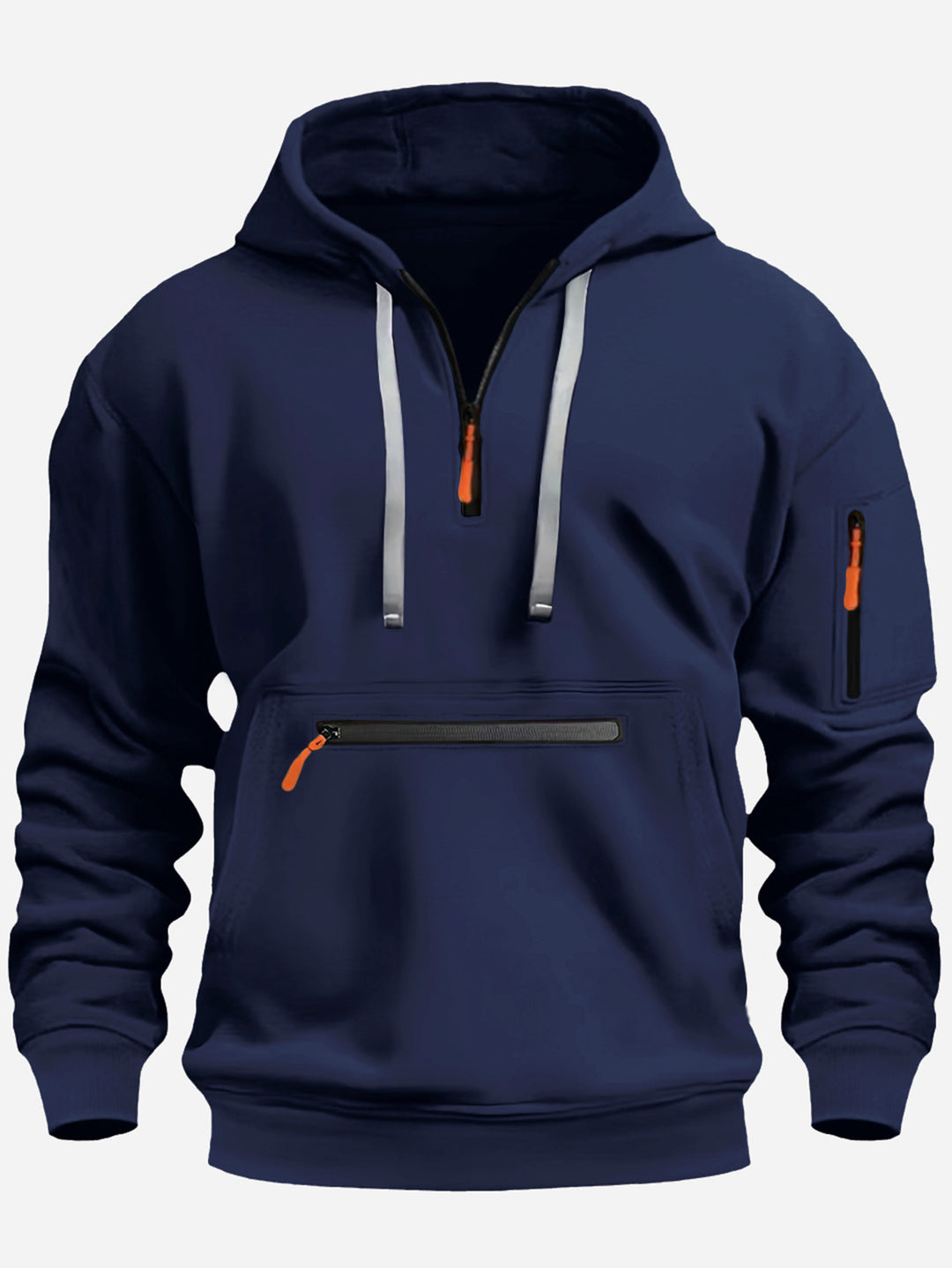 Herren nan technischer Halbzip Kapuzenpullover mit frontaler Reißverschlusstasche und Ärmel-Tasche Drune