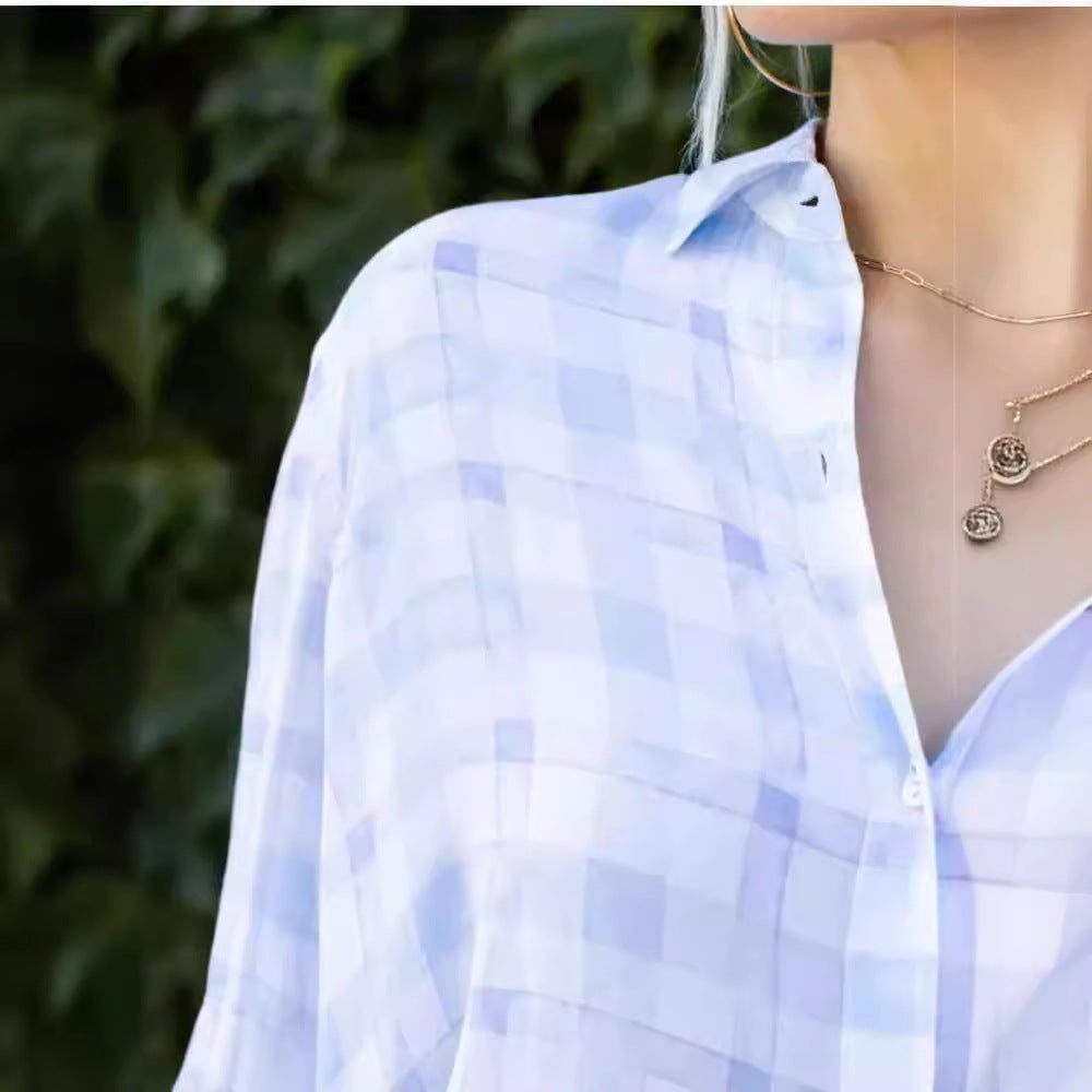 Damen Langärmlige Karo-Bluse Drune