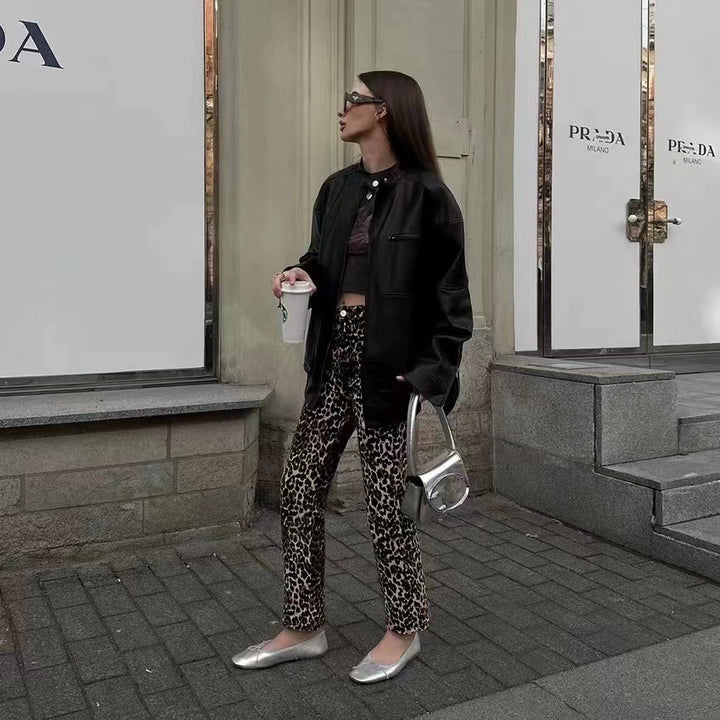 Damen Lederjacke im Biker-Stil mit Volumenärmeln und asymmetrischem Reißverschluss Drune