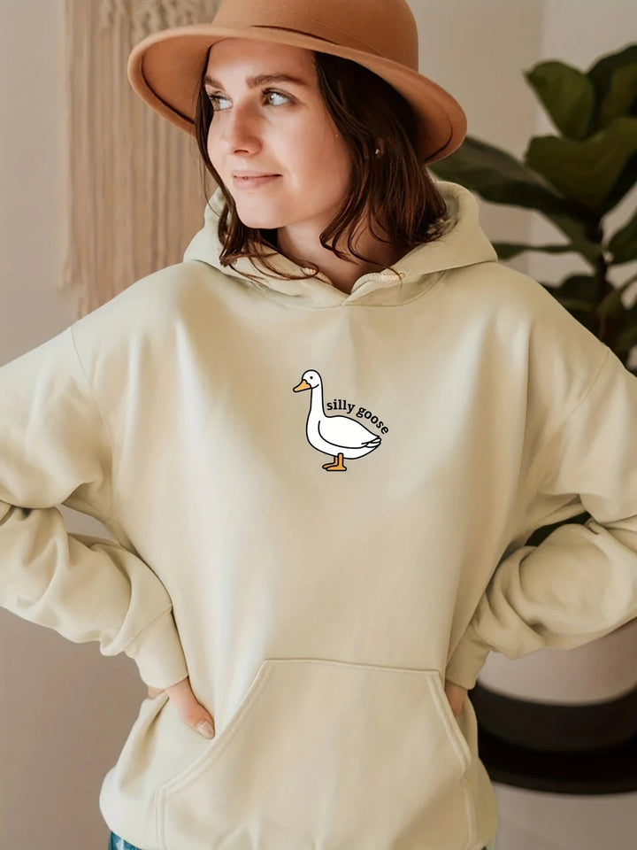 Damen Kapuzenpullover mit kreativem Gänsemotiv und weichem fleece innen Drune