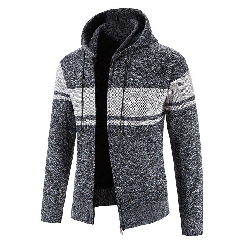 Herren nan gefütterte Strick-Kapuzenjacke mit Teddyfutter, durchgehendem Reißverschluss und Kordelzug Drune