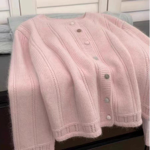 Damen Strickjacke mit dekorativem Rippdesign und Knopfverschluss Drune