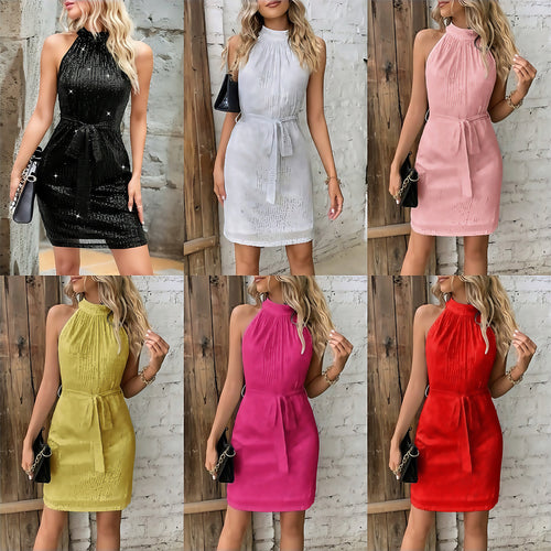 Damen Cocktailkleid mit plissiertem Design und schickem Bindegürtel Drune