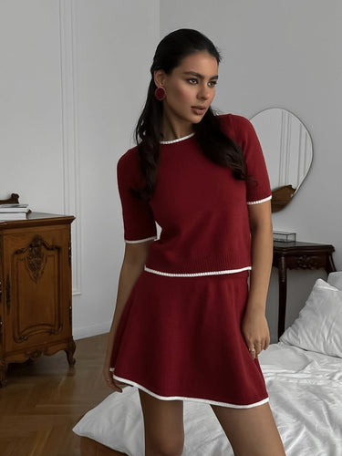 Damen Kurzarm Pullover mit strukturiertem Anteil Drune