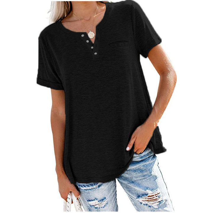 Damen Freizeit T-Shirt mit Knopfleiste und Brusttasche Drune