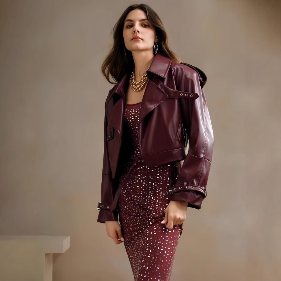 Damen modische Bikerjacke im trendigen Cropped-Stil Drune