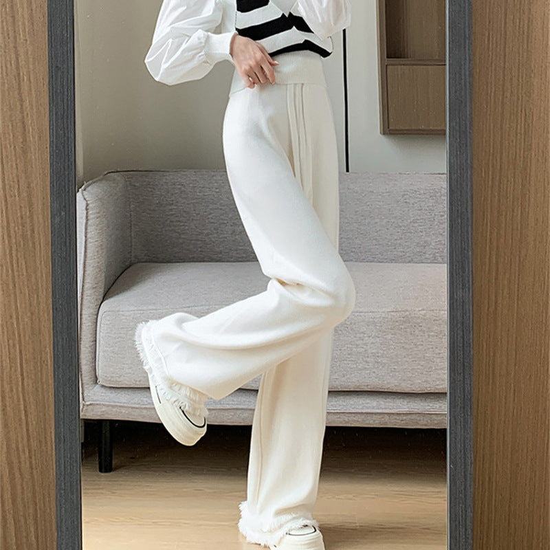 Damen Elegante und bequeme High-Waist-Hose mit eleganten Fransen Drune