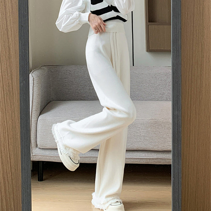 Damen Elegante und bequeme High-Waist-Hose mit eleganten Fransen Drune