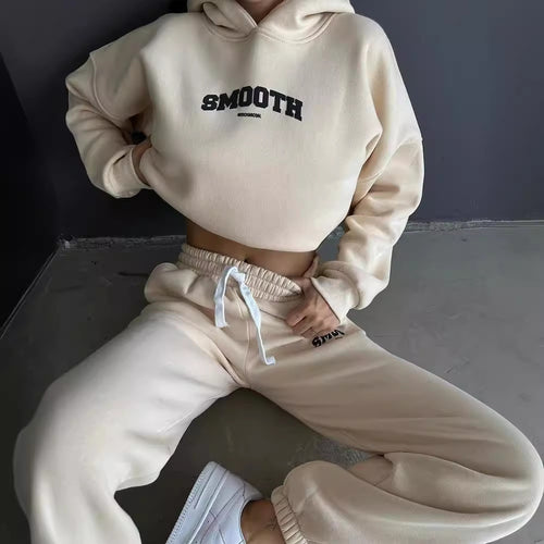 Damen lässiges Sweatpants-Set mit Kapuze und elastischem Bund Drune