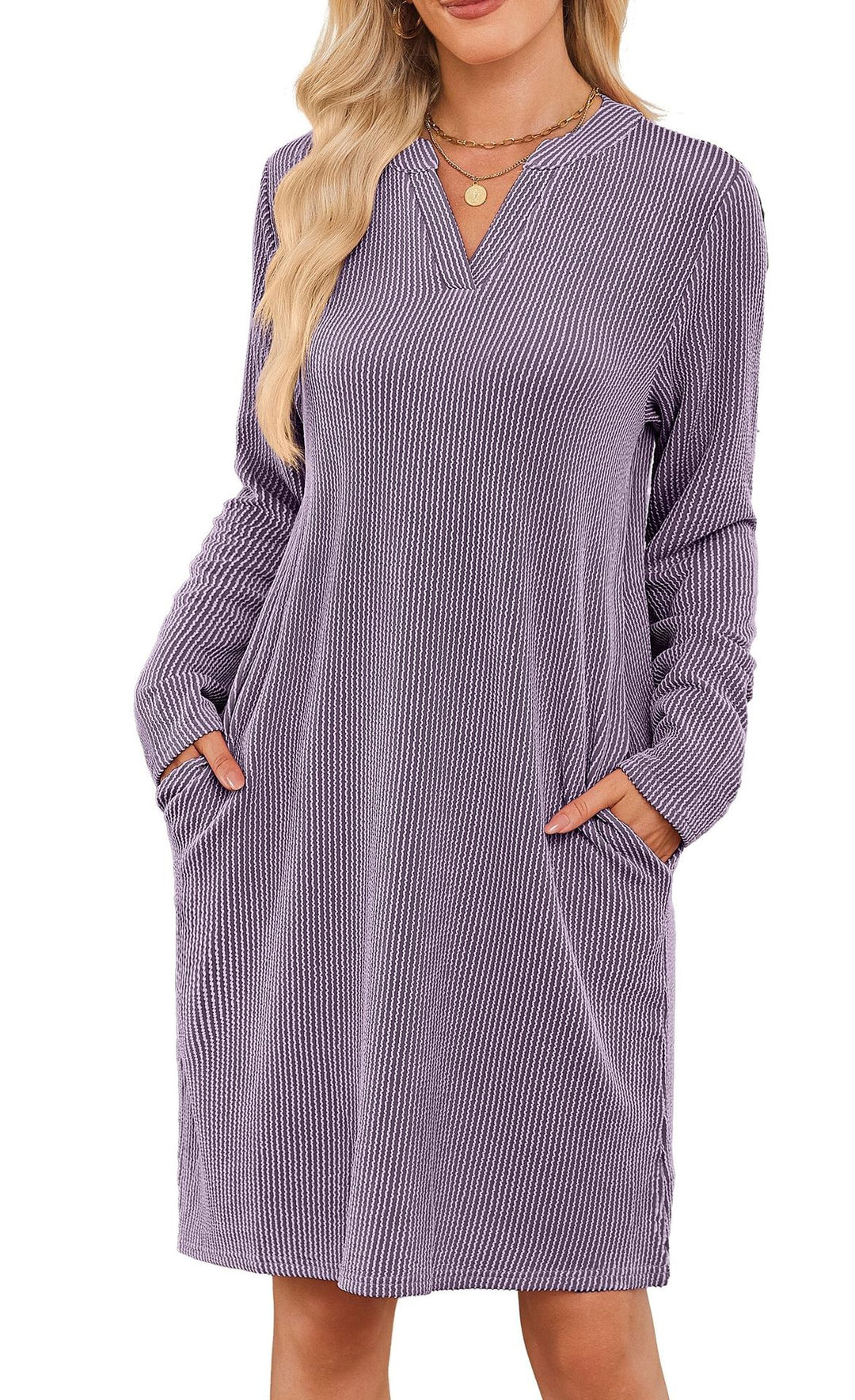 Damen lässiges Langarm-Kleid Drune