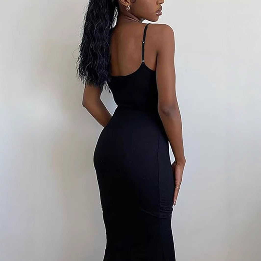 Damen figurbetontes Maxikleid mit schmalen Spaghettiträgern und elegantem Schnitt Drune