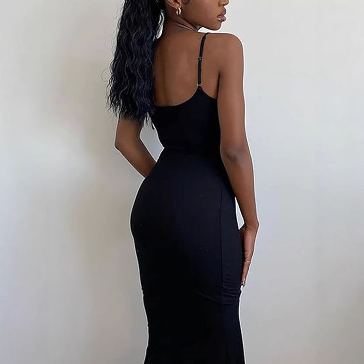 Damen figurbetontes Maxikleid mit schmalen Spaghettiträgern und elegantem Schnitt Drune
