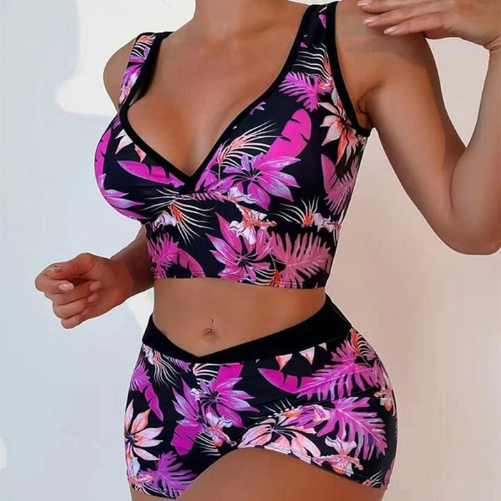 Damen Sport-Bikini-Set mit hoch geschnittenem Oberteil und bequemem Shorts Drune