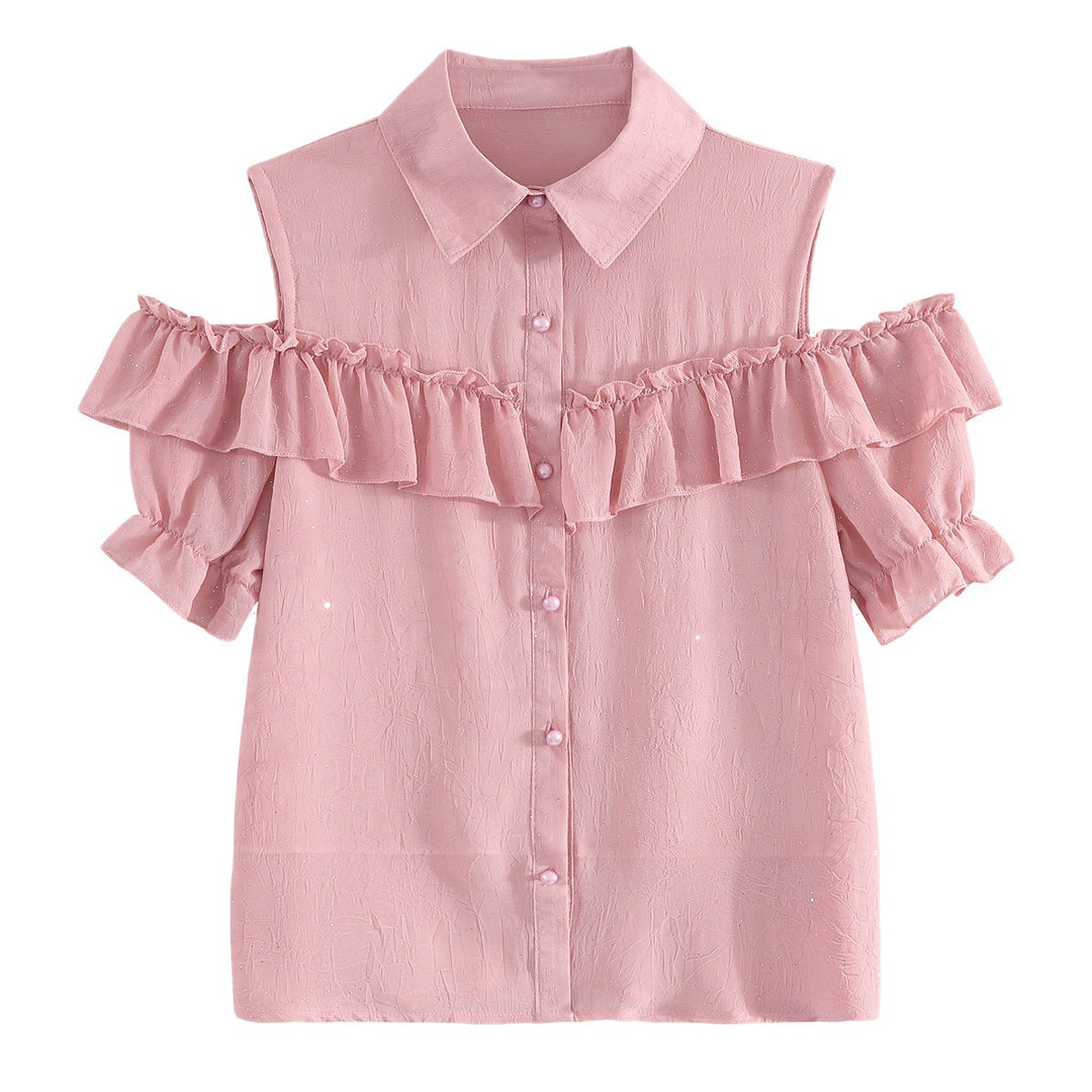 Damen Hemdbluse mit Rüschendetails und Off-Shoulder Design Drune