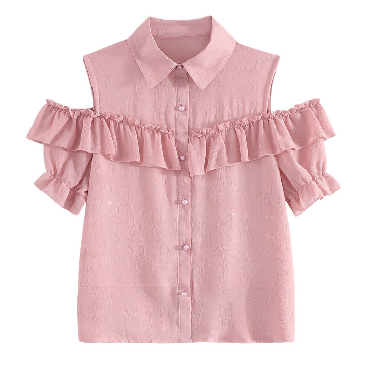 Damen Hemdbluse mit Rüschendetails und Off-Shoulder Design Drune