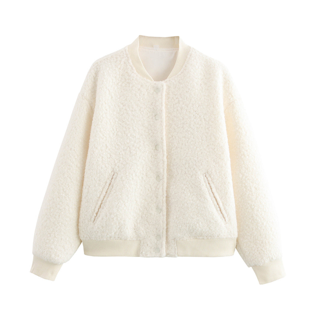 Damen Oversized Fleecejacke mit Knopfverschluss und Seitentaschen Drune
