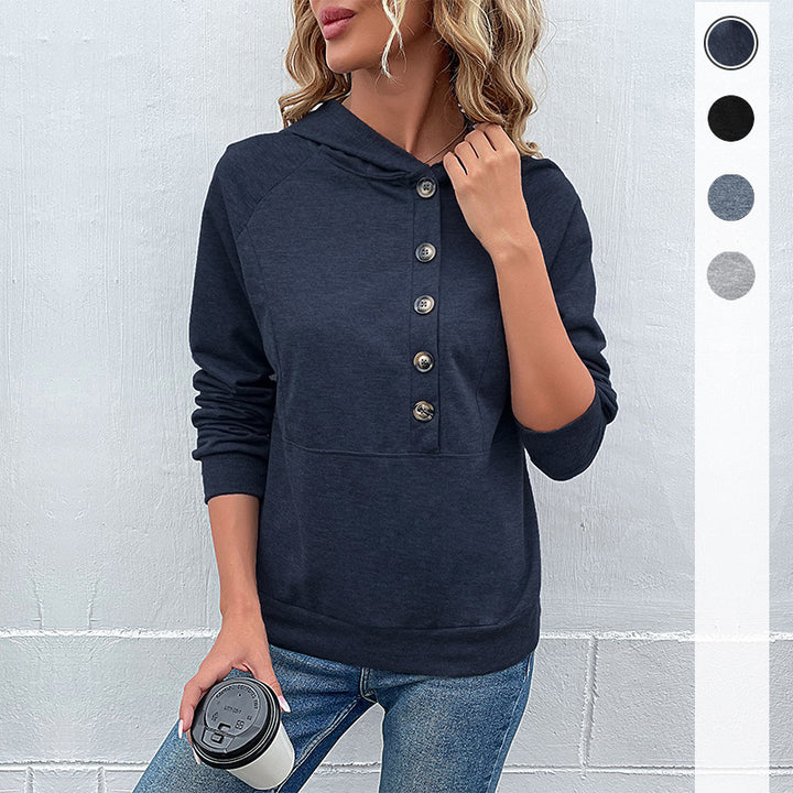 Damen lässiger Kapuzenpullover mit Knopfdetails und modernem Schnitt Drune