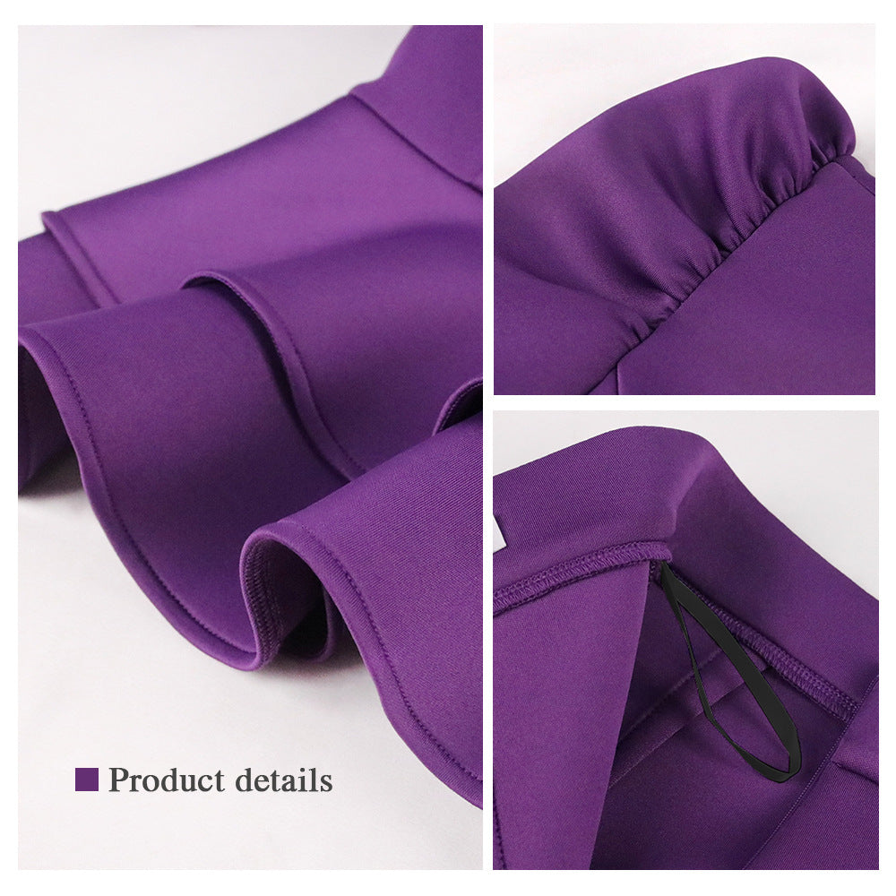 Damen figurbetontes Kleid mit voluminösen Puffärmeln und tailliertem Gürtel Drune