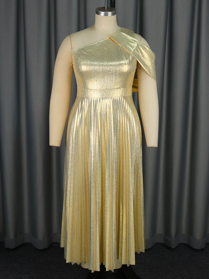 Damen Elegantes Plisseekleid mit asymmetrischem Träger Drune