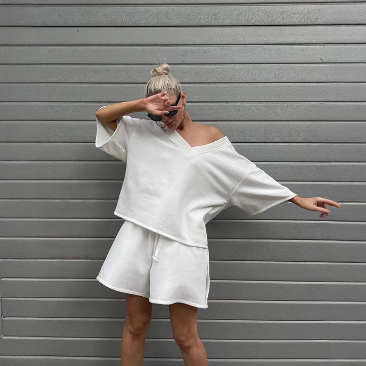Damen lässiges Oberteil und Shorts Set mit übergroßem Schnitt und schneller Trocknung Drune