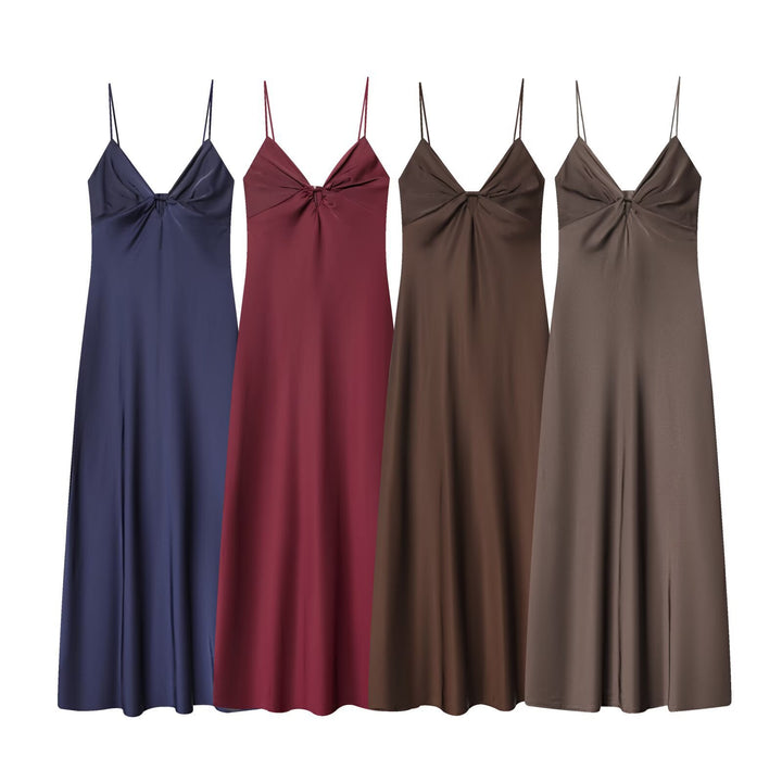 Damen Maxikleid mit elegantem Wasserfallausschnitt und zarter Drapierung Drune