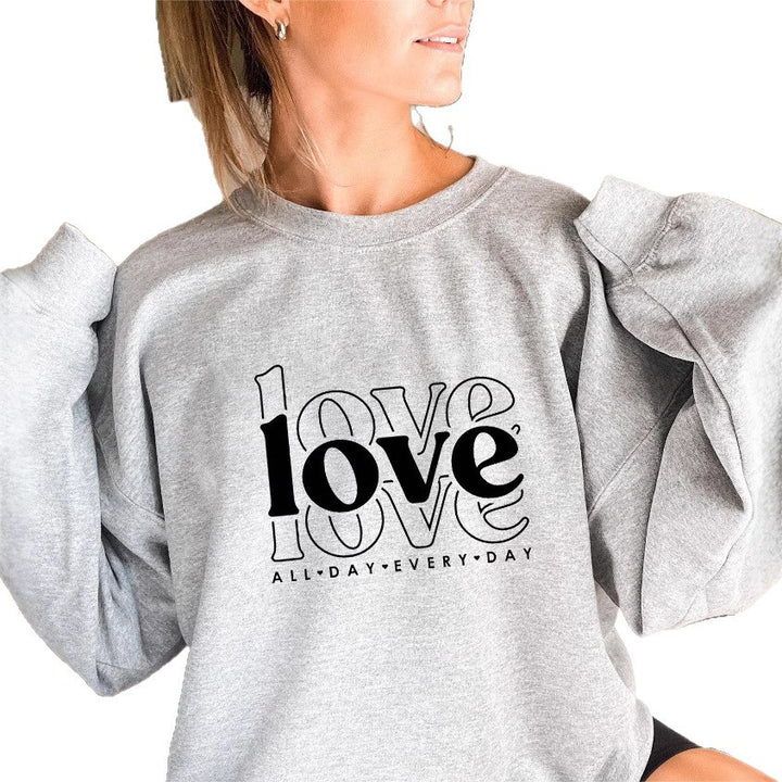 Damen Sweatshirt mit voluminösen Ärmeln und modernem Love-Print Drune