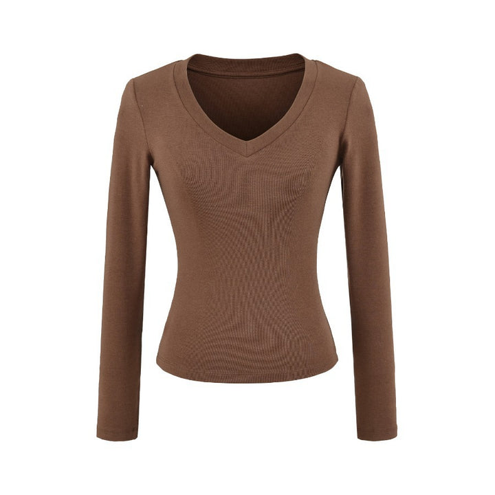Damen Langarmshirt mit V-Ausschnitt und figurbetonendem Schnitt Drune