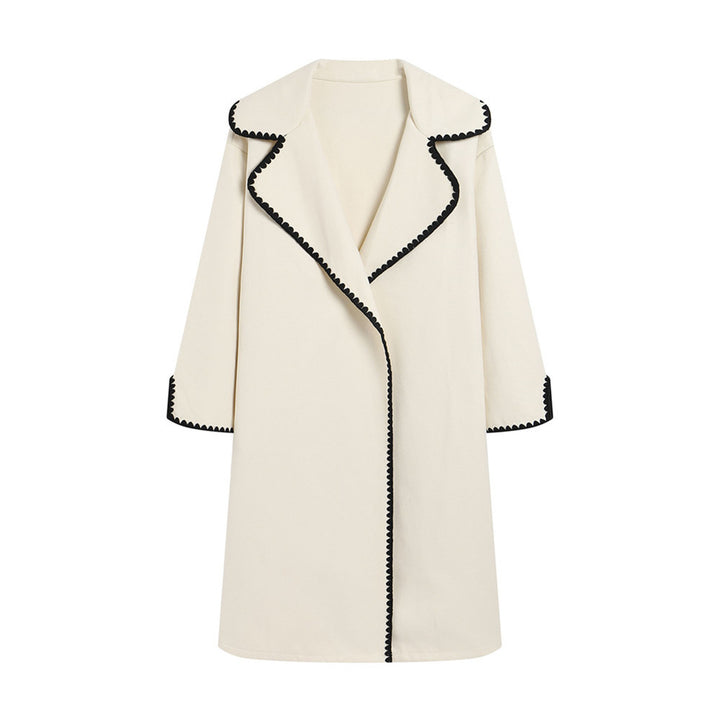 Damen eleganter Mantel mit stilvollem Umschlagkragen und kontrastierenden Ziernähten Drune