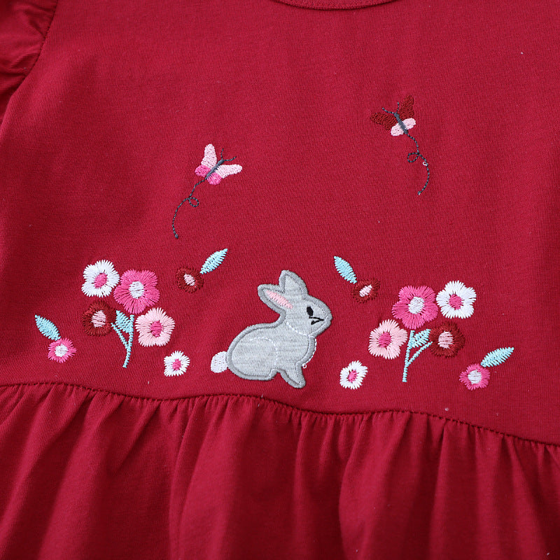 Mädchen Freizeitkleid mit niedlichem Hasen- und Blumenmotiv Drune