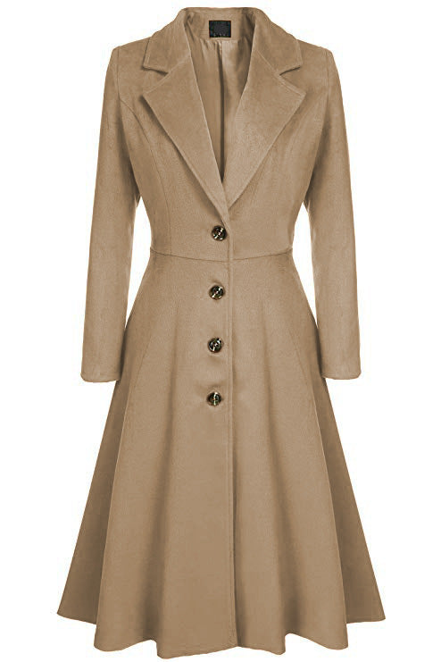 Damen Eleganter Wollmantel mit tailliertem Schnitt und langen Ärmeln Drune
