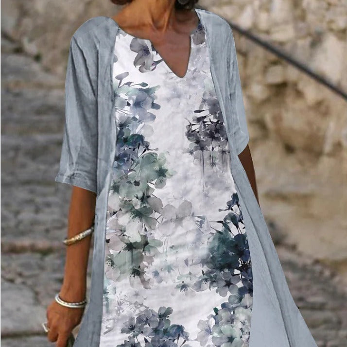 Damen Freizeitkleid mit floralem Design und tiefem V-Ausschnitt Drune