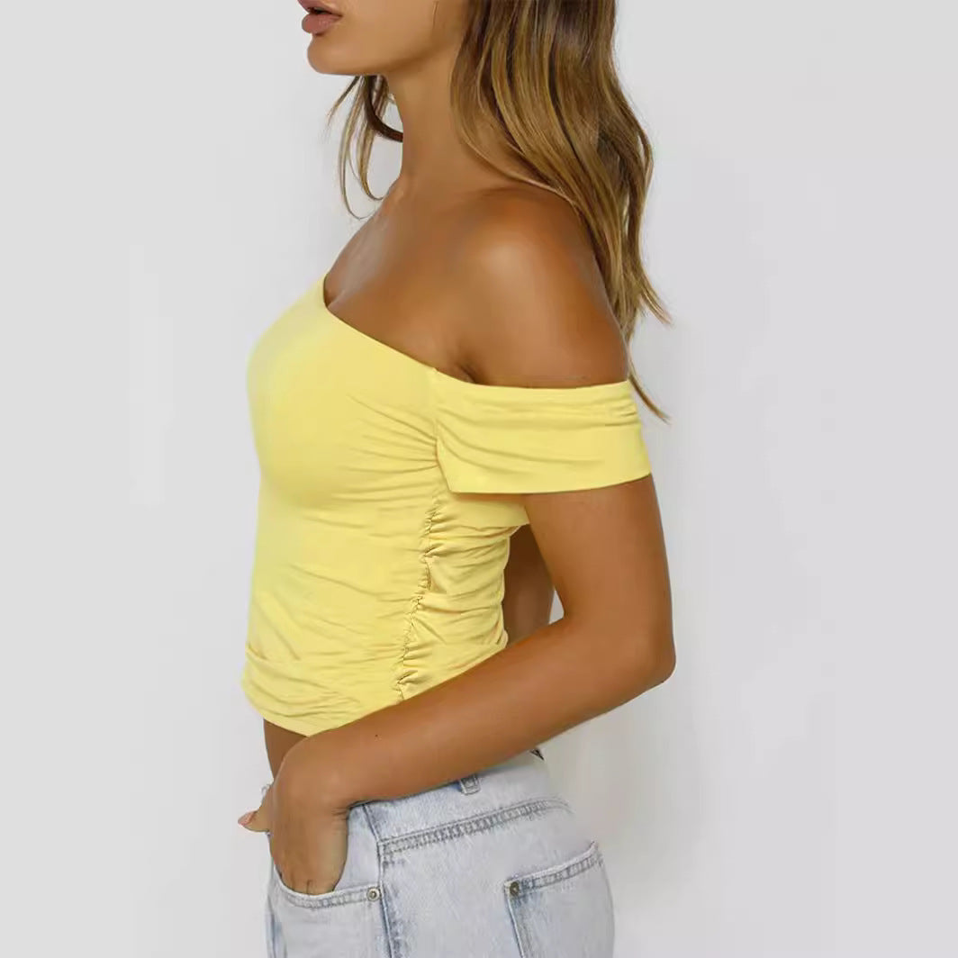Damen Off-Shoulder Crop-Top mit Raffung Drune