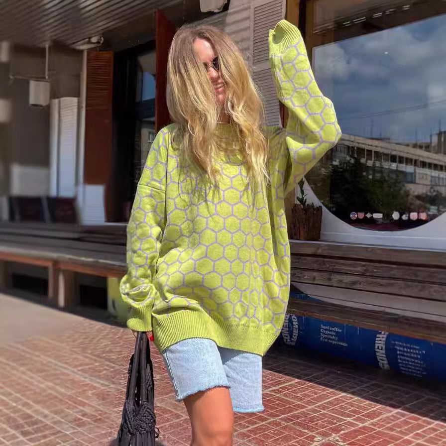 Damen Kreativer Strickpullover mit Wabenmuster Drune