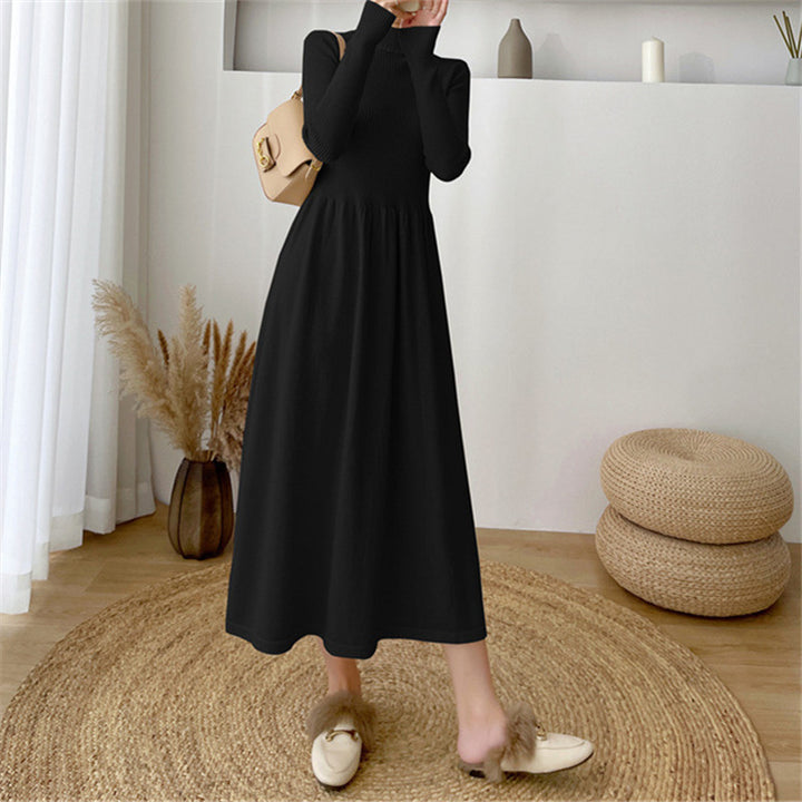 Damen Elegantes Maxikleid mit hohem Kragen und elastischem Bund Drune